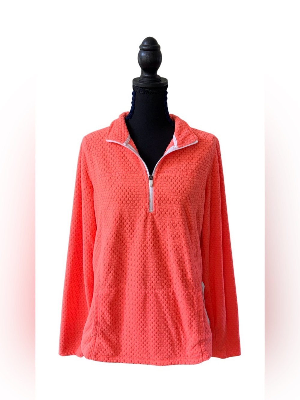 tek gear Coral Orange Textured Quater Zip Jacket Sweater with White Trim